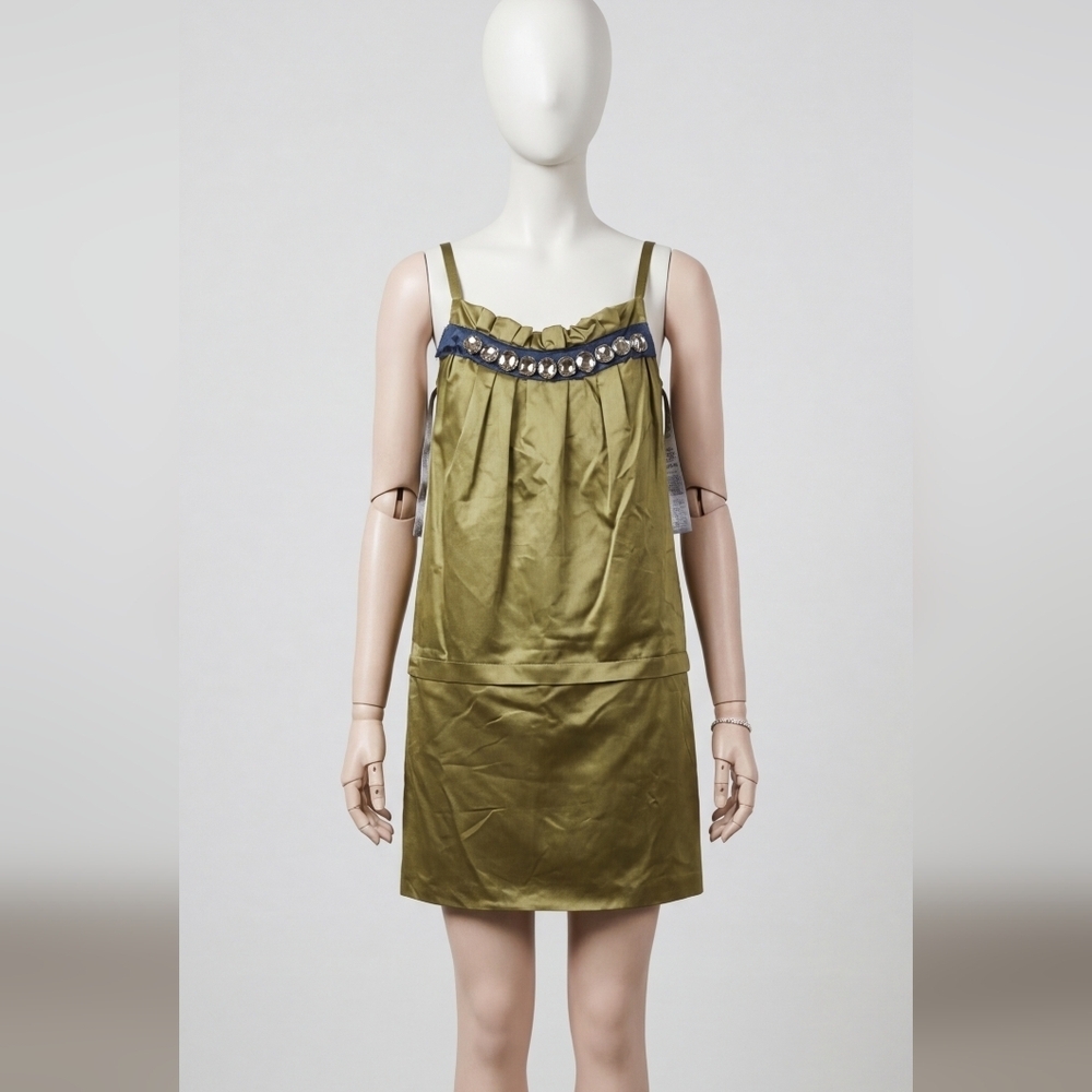 Vera Wang Olive Green Dress with Black Accents